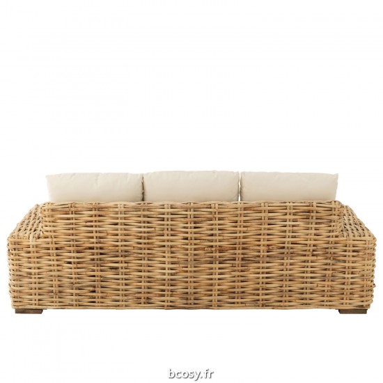 Jolipa Sofa Coussin 3 Personnes Rotin Textile Naturel Blanc.