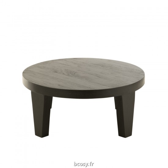 Jolipa Table De Salon Rond Bois Manguier Noir Mat.