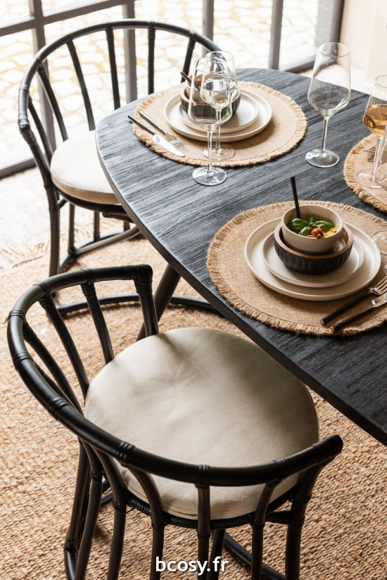 Jolipa Sedia + Cuscino Rattan/Tessuto Nero/Bianco.