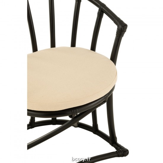 J-Line J Line chaises de repas Chaise Coussin Rotin Textile Noir Blanc.
