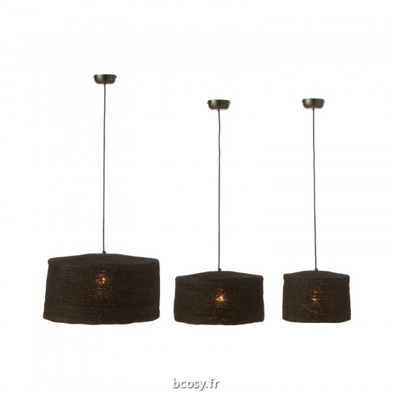 J-Line J Line lampes suspendues suspensions pendantes Jolipa Set De 3 Lampes Suspendues Moonj Jonc Noir.