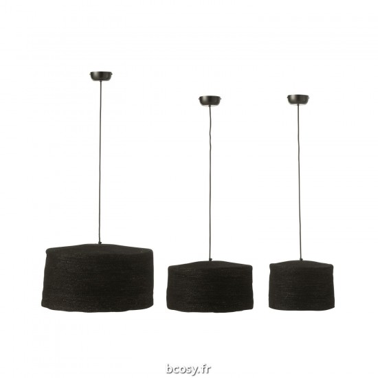 J Line Set De 3 Lampes Suspendues Moonj Jonc Noir JLine 43802 by Jolipa 43802.
