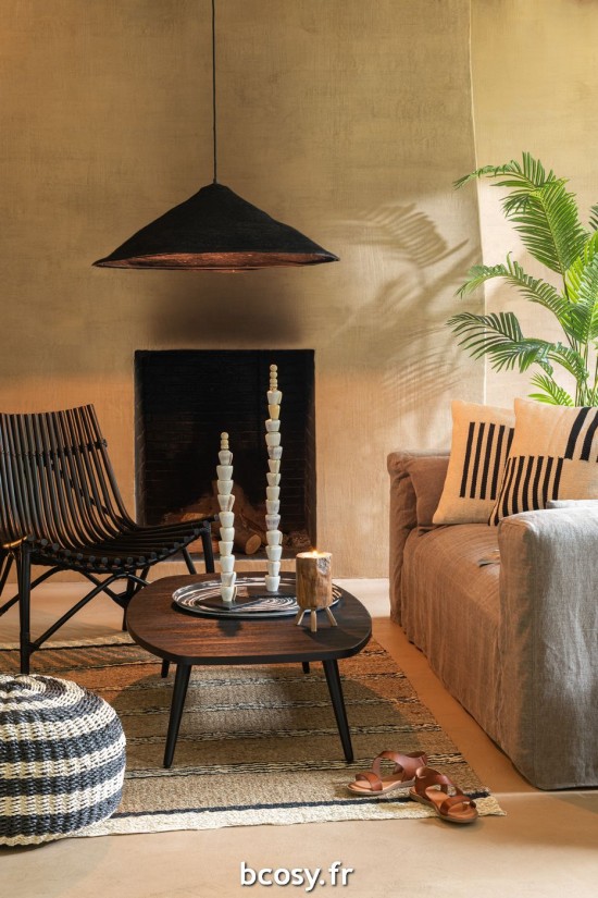 J-Line J Line lampes suspendues suspensions pendantes Lampe Suspendue Chapeau Moonj Jonc Noir Large.