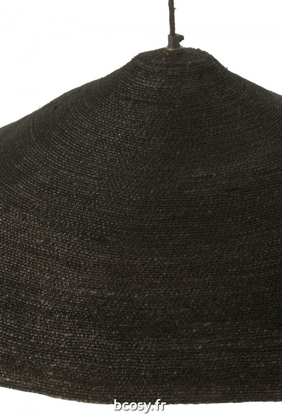 Jolipa Lampe Suspendue Chapeau Moonj Jonc Noir Large.