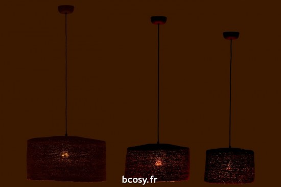 Jolipa Set De 3 Lampes Suspendues Moonj Jonc Rouille.