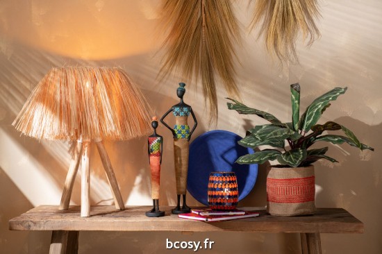 J-Line Lampada Da Tavolo Bahamas Legno/Erba Naturale.