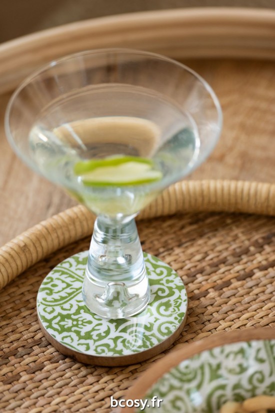 Jolipa Set 4 Sous Verre Motif Manguier Verre Blanc.