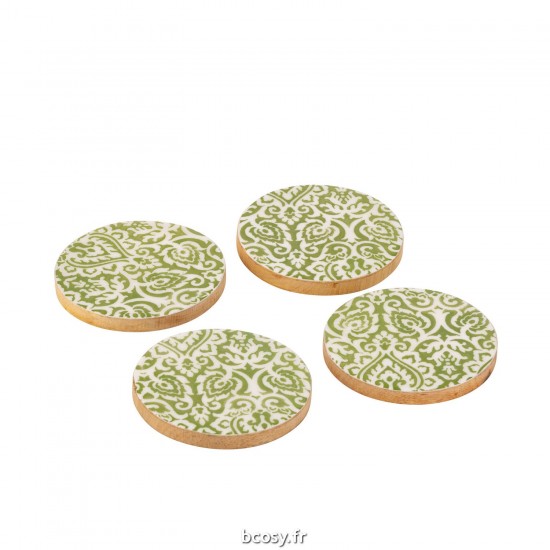 J-Line J Line série de vaisselle Jolipa Set 4 Sous Verre Motif Manguier Verre Blanc.