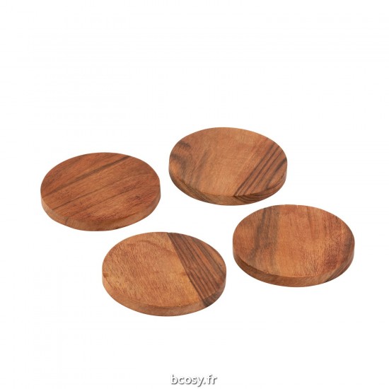 J-Line J Line sous verres Jolipa Set 4 Sous Verre Rond Bois D Acacia Fonce Naturel.