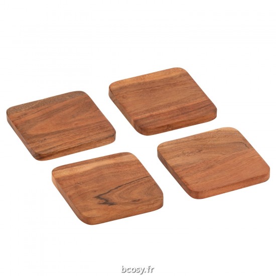 J-Line J Line sous verres Jolipa Set 4 Sous Verre Carre Bois D Acacia Fonce Naturel.