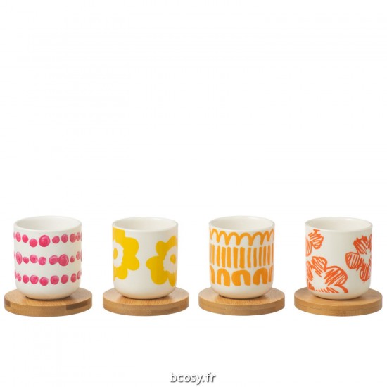 J Line Set 4 Tasses A Cafe Sous Tasse Bambou Coffret Ceramique Mix JLine 44031 by Jolipa 44031.