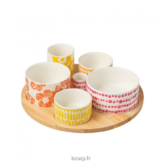 J Line Set 6 Plats Apero Plateau Bambou Coffret Ceramique Mix JLine 44033 by Jolipa 44033.