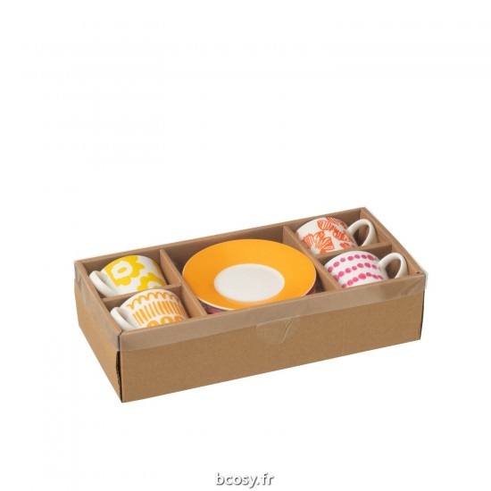 J-Line J Line tasses de cafe avec sous tasses soucoupes Jolipa Set 4 Tasses A Cafe Sous Tasse Coffret Ceramique Mix Small.