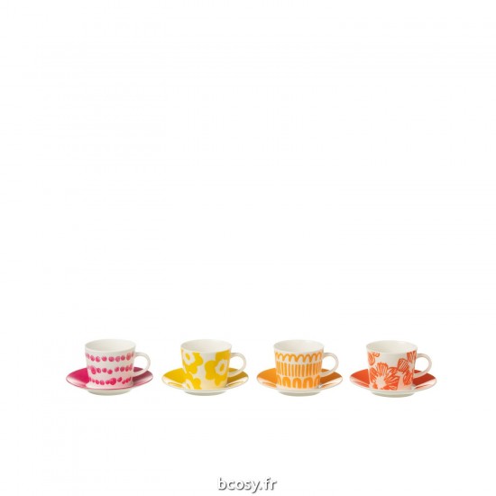 J Line Set 4 Tasses A Cafe Sous Tasse Coffret Ceramique Mix Small JLine 44034 by Jolipa 44034.