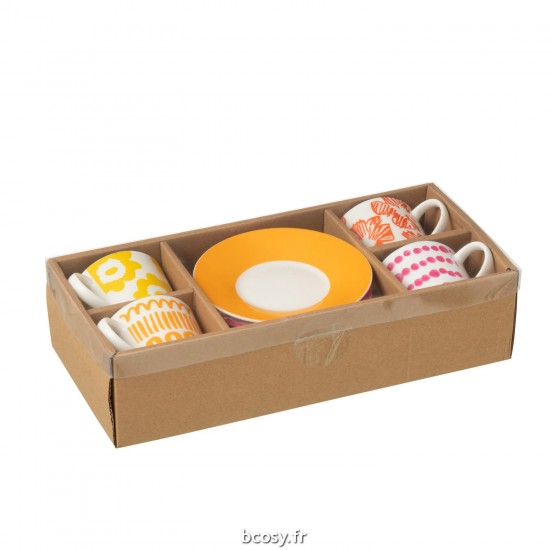 J-Line J Line tasses de cafe avec sous tasses soucoupes Jolipa Set 4 Tasses A The Sous Tasse Coffret Ceramique Mix Large.
