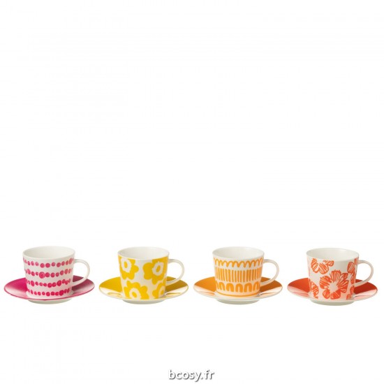 J Line Set 4 Tasses A The Sous Tasse Coffret Ceramique Mix Large JLine 44035 by Jolipa 44035.