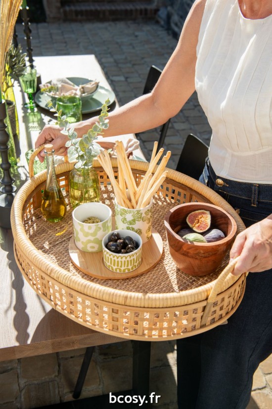 Jolipa Set 3 Plats Apero Plateau Bambou Coffret Ceramique Vert.