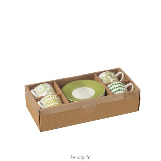 J-Line J Line tasses de cafe avec sous tasses soucoupes Jolipa Set 4 Tasses Cafe Sous Tasse Coffret Ceramique Vert Small.