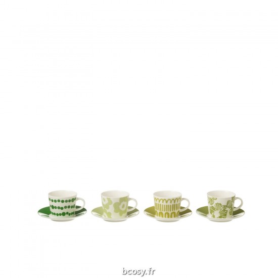 J Line Set 4 Tasses Cafe Sous Tasse Coffret Ceramique Vert Small JLine 44044 by Jolipa 44044.