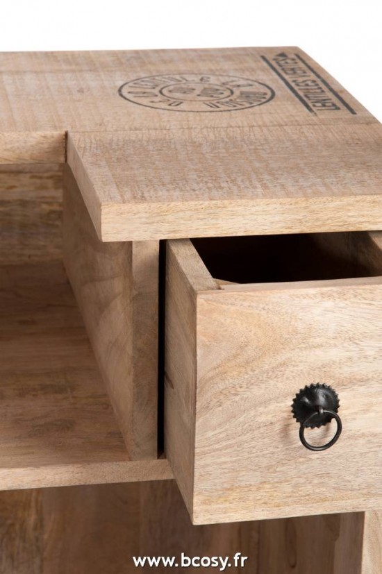 J-Line Armoire Bar 2 Tiroirs Rectangle Bois Naturel 120X50X108Cm Armoire bar Wooden Cabin collection J Line Bar armoire armoires bar meubles Armoire Bar 2 Tiroirs Rectangulaire Bois Natur