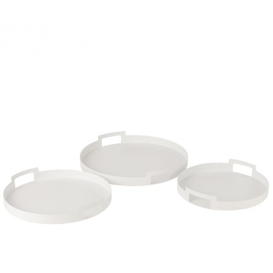 J-Line J Line Plateau de service plateaux de service Jolipa Set De 3 Plateau Rond Metal Blanc.