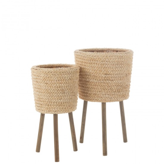 J-Line J Line cachepots de fleur Jolipa Set De 2 Cachepot Rond Feuilles De Mais Contreplaque Naturel.