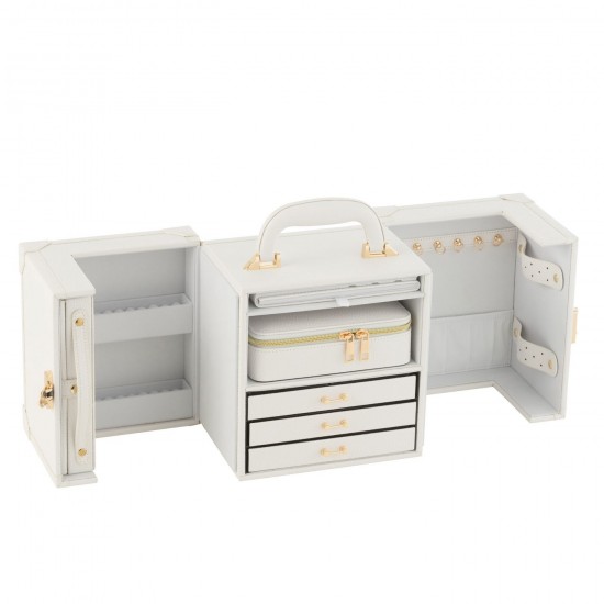 J-Line J Line Porte bijoux. Boîte à bijoux. Boîtes à bijoux Jolipa Coffret A Bijoux Avec Anse Cuir Artificiel Blanc.