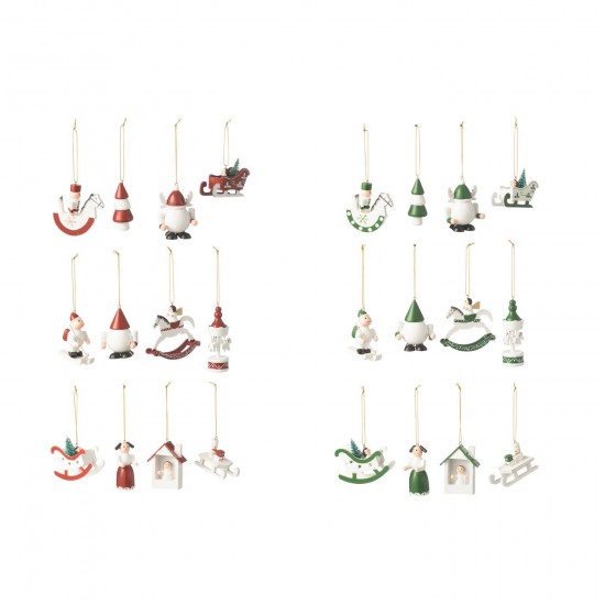 J-Line J Line pendeloques Jolipa Boite De 12 Suspension Bois Vert Rouge Assortiment De 2.
