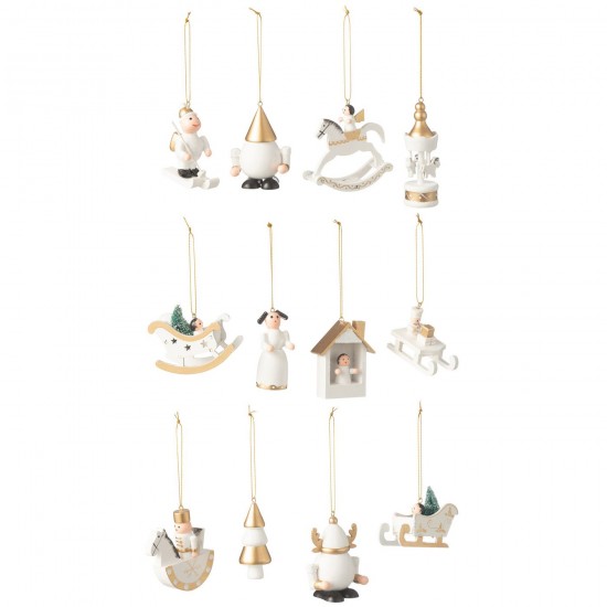 J-Line J Line pendeloques Jolipa Boite De 12 Suspension Bois Blanc Or.
