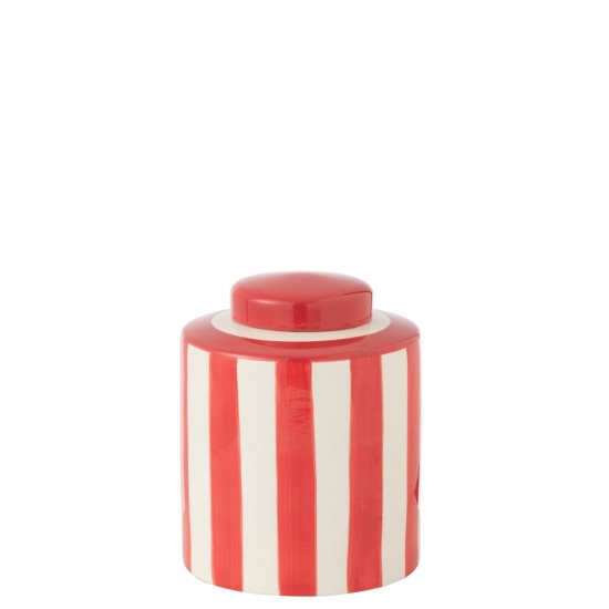 J-Line J Line pots potiches avec couvecle Jolipa Urne Listra Lignes Porcelaine Rouge Blanc.