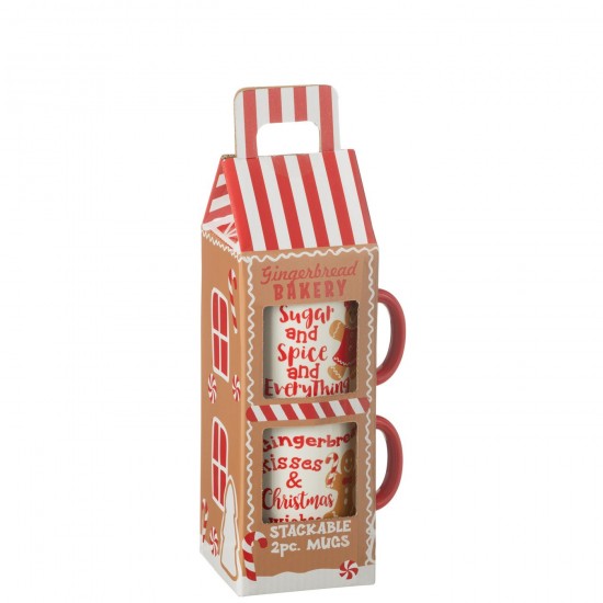 J-Line J Line tasses de cafe Jolipa Boite 2 Mugs Cadeau Ceramique Rouge.
