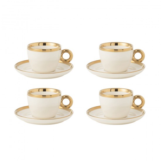 J-Line J Line tasses de cafe Jolipa Boite De 4 Tasses Ceramique Blanc Or.
