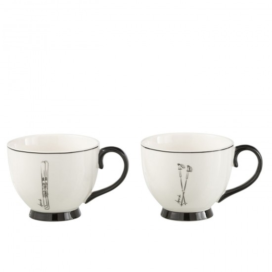 J-Line J Line tasses de cafe Jolipa Boite 2 Mug Boite Cadeau Ceramique Noir Blanc.