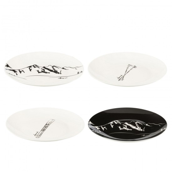 J-Line J Line pancartes Jolipa Boite 4 Assiette Boite Cadeau Ceramique Noir Blanc.