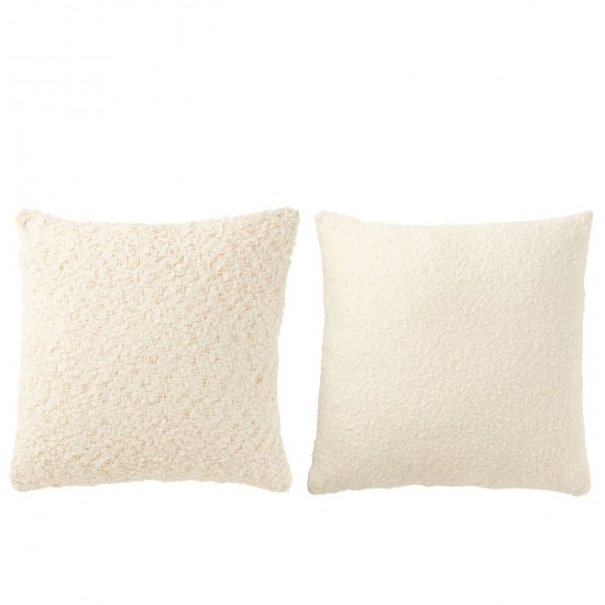 J-Line J Line coussins Jolipa Coussin Carré Tissage Lâche Serré Coton Crème Assortiment De 2.