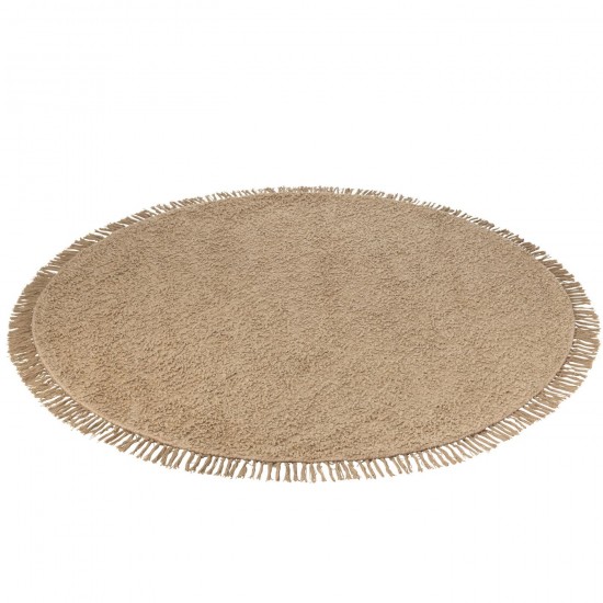 J-Line J Line tapis moquettes Jolipa Tapis Rond Franges Coton Polyester Beige Foncé.