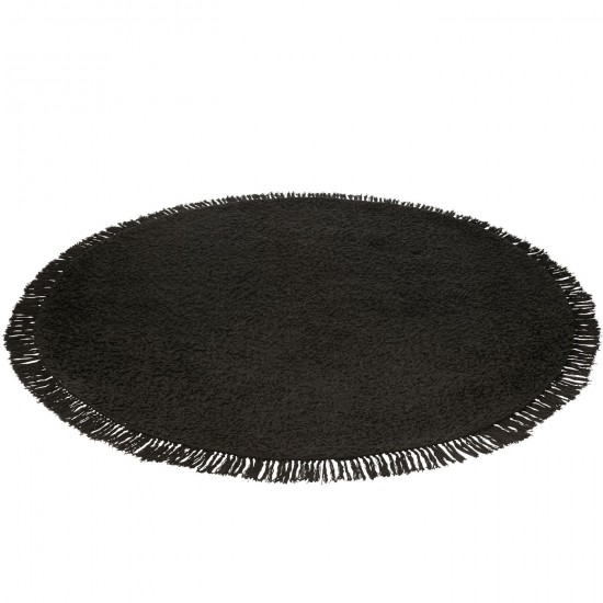 J-Line J Line tapis moquettes Jolipa Tapis Rond Franges Coton Polyester Noir.