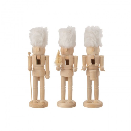 J-Line J Line Gens personnes Jolipa Boit De 3 Casse Noisettes Bois Fourrure Naturel Blanc.