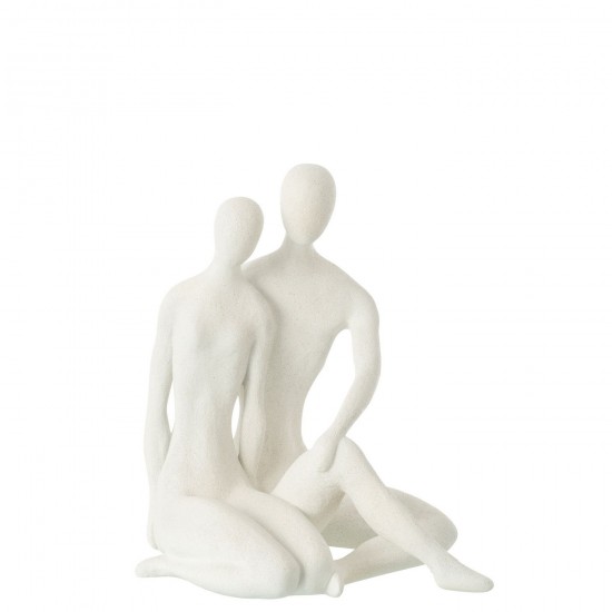 J-Line J Line couples paires statuettes Jolipa Couple Assis Moderne Resine Mat Blanc.