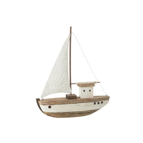 J-Line J Line bateaux statuettes Jolipa Bateau 1 Voile Bois De Paulownia Naturel Blanc Large.