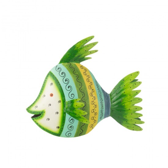 J-Line J Line poissons sur base statuettes Jolipa Poisson Fer Azur Vert Large.