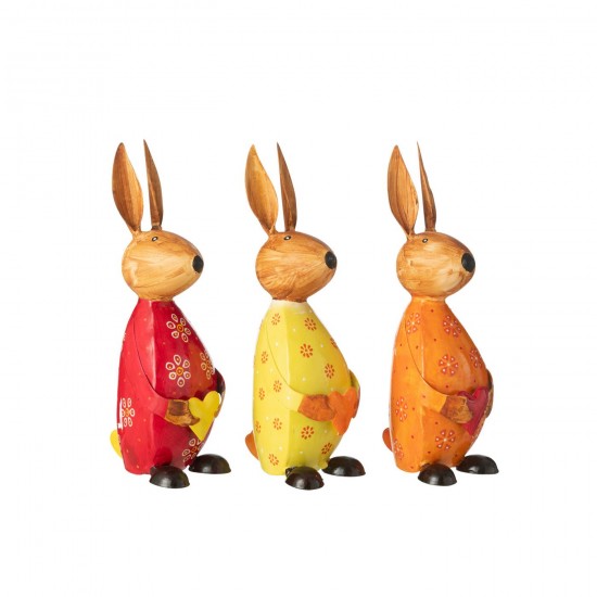 J-Line J Line lapins statuettes Jolipa Lapin Tenant Coeur Fer Mix Large Assortiment De 3.
