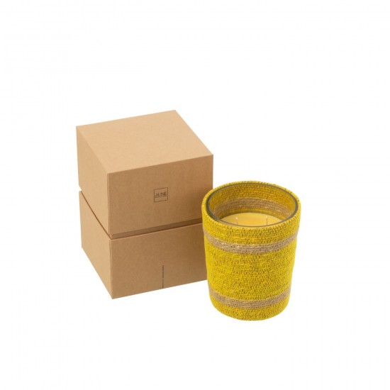 J-Line J Line bougies parfumées Jolipa Bougie Parfumee Panier Cire Jaune Medium 55Heures.