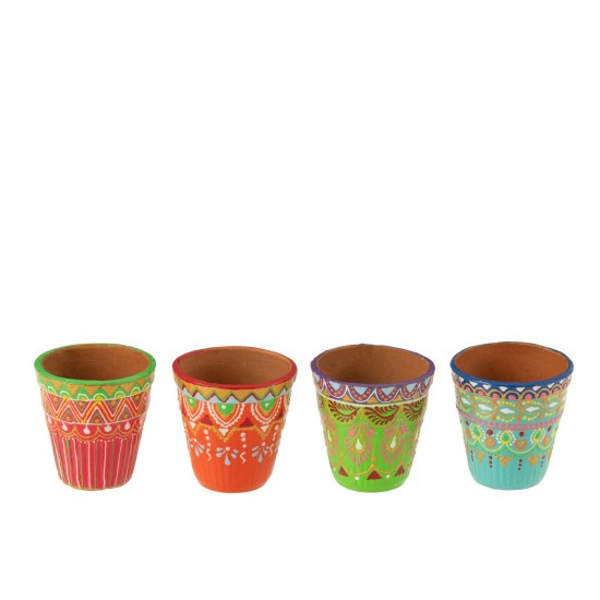 J-Line J Line cachepots de fleur Jolipa Boite 4 Cache Pot Mumbai Terre Cuite Mix.