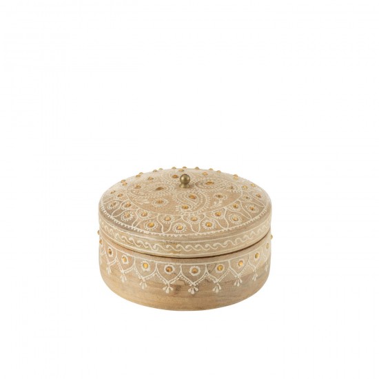 J-Line J Line boites Jolipa Boite Couvercle Rond Bois De Manguier Naturel Blanc Small.