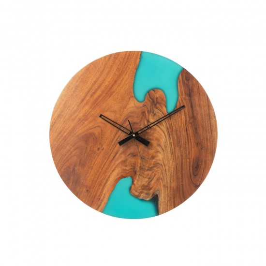J-Line J Line horloges murales Jolipa Horloge Murale Moderne Bois D Acacia Resine Naturel Bleu.