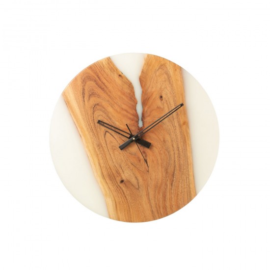 J-Line J Line horloges murales Jolipa Horloge Moderne Bois D Acacia Resine Naturel Blanc.