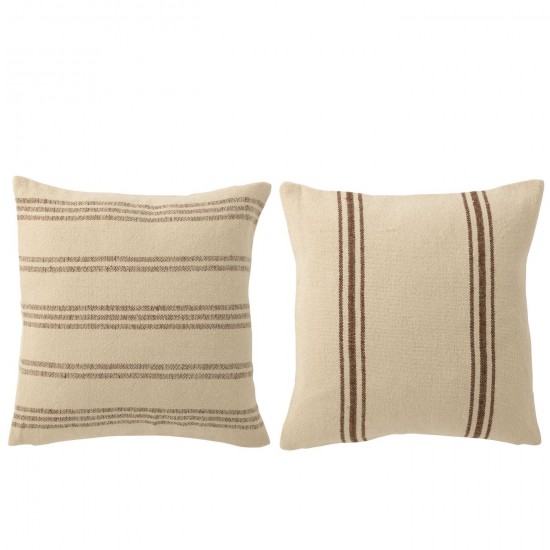 J-Line J Line coussins Jolipa Coussin Lignes Coton Recycle Blanc Marron Assortiment De 2.