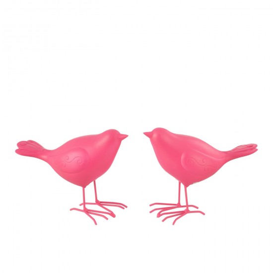 J-Line J Line oiseaux sur pied statuettes Jolipa Oiseau Polyresine Rose Large Assortiment De 2.