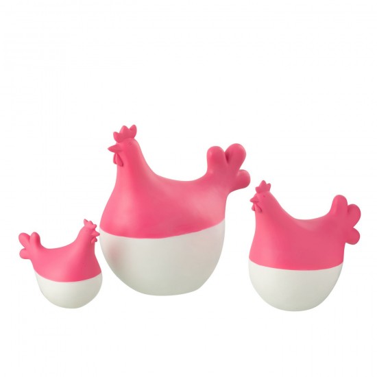 J-Line J Line animal animaux statuettes Jolipa Set 3 Coq Polyresine Blanc Rose.